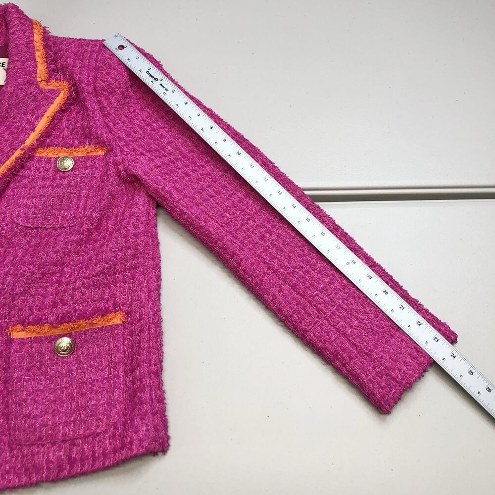 L'AGENCE Hot Pink Tweed Double-Breasted Blazer with Orange Trim - Picture 5 of 13